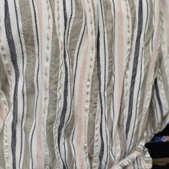 SURF GYPSY | SHIMMER STRIPED OFF SHOULDER RUFFLE MINI DRESS - Picture 9 of 16